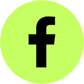 Facebook logo in black on a light green circle background.